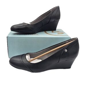 LifeStride Women's Dreams Wedge Pump Round Toe Faux Leather Black Size 9.5M NWB